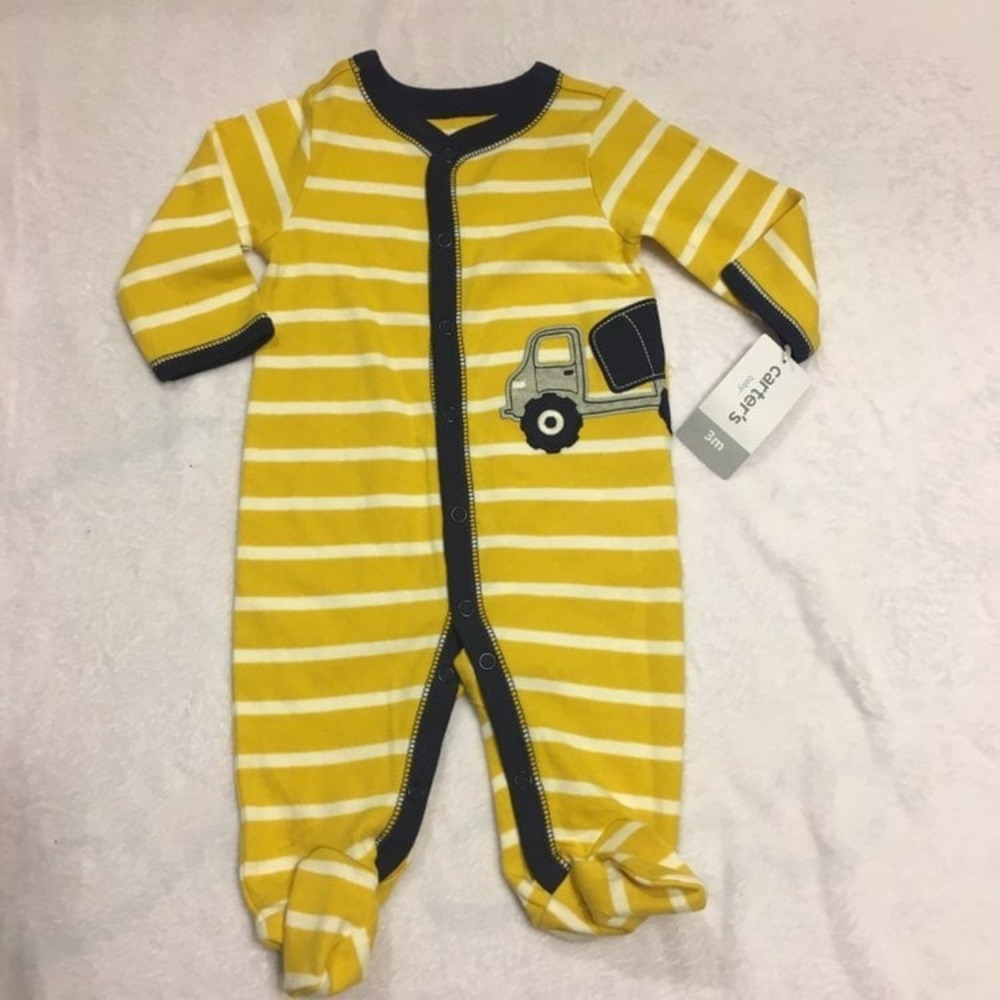 Carter's Footed Pajamas Baby Boy NEWBORN  Striped New Construction Dump Truck